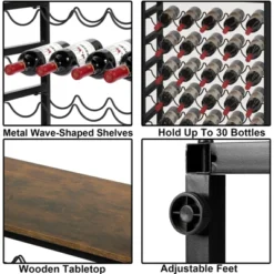 Itopfox 6-Tier Free Standing Wine Rack With Wooden Table Top, Sturdy Metal Bottle Holder For Kitchen Bar Pantry, Holds 30 Bottles -Baxton Studio Shop GUEST da5e8e47 3568 4f45 a608 c1b8bbbc6ac9