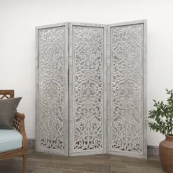 Farmhouse Wood Carved Room Divider Screen White - Olivia & May -Baxton Studio Shop GUEST da768ee6 560d 4b11 9f11 6f701ac6add8