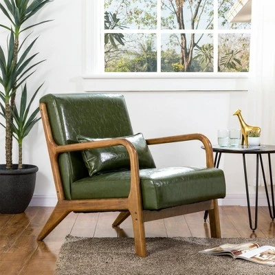 Accent Armchair With Walnut Ruberwood Frame Green - Glitzhome 1 Accent Armchair With Walnut Ruberwood Frame Green - Glitzhome