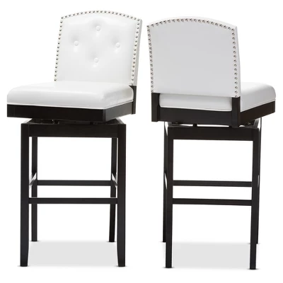 Set Of 2 Ginaro Faux Leather Button Tufted Upholstered Swivel Barstools White - Baxton Studio 2 Set Of 2 Ginaro Faux Leather Button Tufted Upholstered Swivel Barstools White - Baxton Studio - Image 2