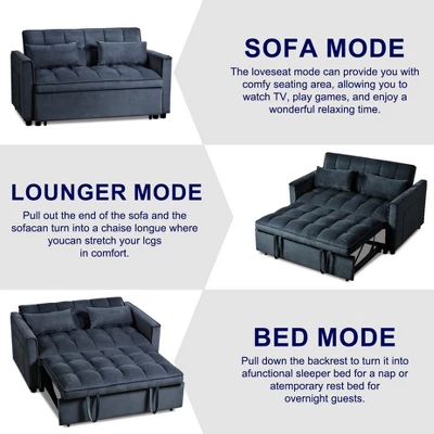 TiramisuBest 2-Seater Convertible Velvet Loveseat Sofa Bed – Pull-Out Sleeper Couch With Side Pocket, Adjustable Backrest & Scroll Arm Design,Gray 4 TiramisuBest 2-Seater Convertible Velvet Loveseat Sofa Bed – Pull-Out Sleeper Couch With Side Pocket, Adjustable Backrest & Scroll Arm Design,Gray - Image 4