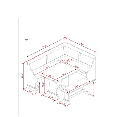 Midwest Pine Breakfast Nook Dining Sets Natural - Linon 19 Midwest Pine Breakfast Nook Dining Sets Natural - Linon - Image 19