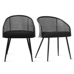 Set Of 4 Rattan Dining Chairs, Upholstered Armchairs With Bouclé Fabric, Metal Legs, And Mesh Cane Back For Kitchen & Dining Room-Maison Boucle 10 Set Of 4 Rattan Dining Chairs, Upholstered Armchairs With Bouclé Fabric, Metal Legs, And Mesh Cane Back For Kitchen & Dining Room-Maison Boucle -Baxton Studio Shop GUEST dc1433f9 3e5a 4ac3 b0d3 b7d2bfdf4196