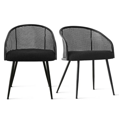 Set Of 4 Rattan Dining Chairs, Upholstered Armchairs With Bouclé Fabric, Metal Legs, And Mesh Cane Back For Kitchen & Dining Room-Maison Boucle 3 Set Of 4 Rattan Dining Chairs, Upholstered Armchairs With Bouclé Fabric, Metal Legs, And Mesh Cane Back For Kitchen & Dining Room-Maison Boucle - Image 3