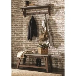 Brookside Entryway Coat Hook And Bench Concrete Coated Top And Wood Light Gray/Brown - Alaterre Furniture -Baxton Studio Shop GUEST dc535ef9 51cf 41a5 b4e2 ece38ecb49d2