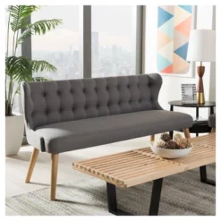 Melody Mid-Century Modern Fabric And Natural Wood Finishing 3 Seater Settee Bench Gray - Baxton Studio -Baxton Studio Shop GUEST dc7eea36 06d2 4c8a 8939 b60b573e3aa0