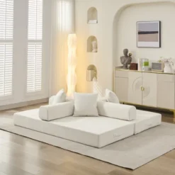 Floor Sofa Bed Chenille Upholstered Sofa Convertible Folding Mattress Couch Sleeper Sofa, Beige/Black/Green/Blue - ModernLuxe -Baxton Studio Shop GUEST dc81b668 0280 4982 b0b9 fe2b13cf767c