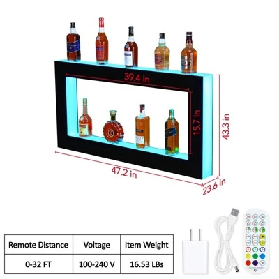LED Lighted Liquor Bottle Display, Square 3-Step 48-Inch Wall Mounted Acrylic Liquor Shelf With Remote & App Control 5 LED Lighted Liquor Bottle Display, Square 3-Step 48-Inch Wall Mounted Acrylic Liquor Shelf With Remote & App Control - Image 5