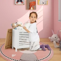 Costway Wooden Toy Storage Organizer Kids Toy Chest W/Lid For Kindergarten Bedroom White -Baxton Studio Shop GUEST dd1672d1 a14d 434c af0e 80e4d696a428