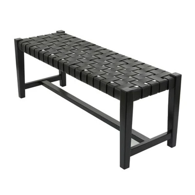 Modern Leather Woven Bench Black - Olivia & May 4 Modern Leather Woven Bench Black - Olivia & May - Image 4