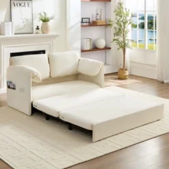 Mjkone 3 In 1 Convertible Pull Out Sleeper Sofa Bed With Pockers, Thicked Cushions , Velvet Pull Out Lounge Loveseat Couch