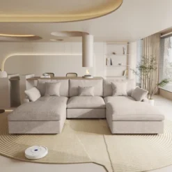 Cloud Couch Modular Sectional Sofa,119.29" U Shaped Couch, Oversized Down Filled Convertible Wide Seater,3 Seater With 2 Ottomans For Living Room Set -Baxton Studio Shop GUEST dd47c3ce e6fc 464a 9050 c1a07c721886