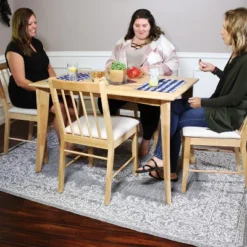 Sunnydaze Decor Sunnydaze Indoor 5-Piece Solid Rubberwood Dining Table And Chairs Set - Natural With Beige Cushions -Baxton Studio Shop GUEST dd805fe8 4743 46a8 af1a bfe099e6c9c4