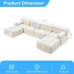 Mjkone U-Shaped Velvet Modular Sectional Sofa With Free Combination Ottoman,Convertible 4-Seater Sofa With Rivet Trim -Baxton Studio Shop GUEST ddb098f7 3abc 4383 8a68 91072b26b558