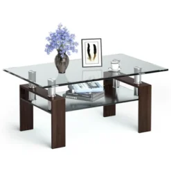 Costway Rectangle Glass Coffee Table Metal Legs End Table Livingroom WhiteBlackCoffeeNature -Baxton Studio Shop GUEST ddeda353 e3ad 40ed b2da 02b4c571105d