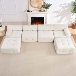 Mjkone U-Shaped Velvet Modular Sectional Sofa With Free Combination Ottoman,Convertible 4-Seater Sofa With Rivet Trim -Baxton Studio Shop GUEST de02c358 cf74 4235 82d8 299a989aed8c