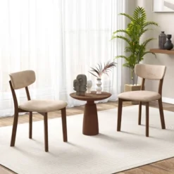 Costway 2 PCS Upholstered Dining Chairs Set Of 2 With Solid Rubber Wood Frame, Curved Backrest Brown/Grey 12 Costway 2 PCS Upholstered Dining Chairs Set Of 2 With Solid Rubber Wood Frame, Curved Backrest Brown/Grey -Baxton Studio Shop GUEST de4f6487 8a2c 4c87 8637 fd928a3baaab