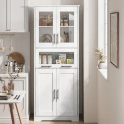 Pantry Cabinet, Tall Bathroom Storage Cabinet With Glass Doors And Adjustable Shelf, Freestanding Cupboard Tall Linen Cabinets -Baxton Studio Shop GUEST de4fb791 17f0 4f26 b275 ff5aed6e411b
