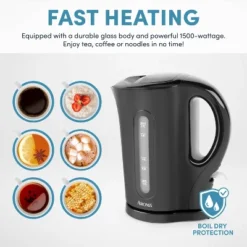 Aroma 1.7L Electric Kettle - Black: Dripless Spout, 1500W, Water Level Viewer -Baxton Studio Shop GUEST de8d8494 511f 4200 8f8c 05875109892c