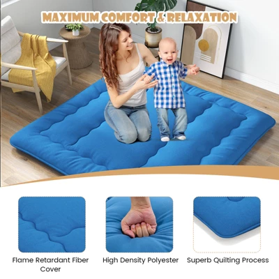 Infans King Futon Mattress Japanese Floor Sleeping Pad Washable Cover Carry Bag Blue 6 Infans King Futon Mattress Japanese Floor Sleeping Pad Washable Cover Carry Bag Blue - Image 6
