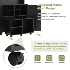 TIRAMISUBEST Farmhouse 4-in-1 Hall Tree With Barn Doors - Black Entryway Organizer With Storage -Baxton Studio Shop GUEST df471971 49ee 4294 8e3e a0776c011a7c