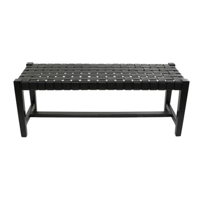 Modern Leather Woven Bench Black - Olivia & May 3 Modern Leather Woven Bench Black - Olivia & May - Image 3