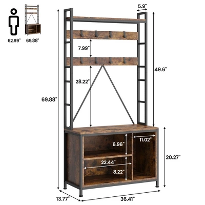 Garvee Hall Tree With Bench Coat Rack Freestanding 5 In 1 Industrial Shoe Bench With 3 Storage Cubbies And 8 Hooks Entryway Coat Rack, Brown 7 Garvee Hall Tree With Bench Coat Rack Freestanding 5 In 1 Industrial Shoe Bench With 3 Storage Cubbies And 8 Hooks Entryway Coat Rack, Brown - Image 7