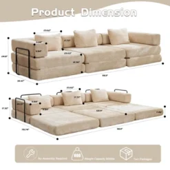 TIRAMISUBEST 39 Inch Compression Sofa Chenille Foldable Floor Bed Fixed Frame 1-3 Seater Boneless Modular Living Room -Baxton Studio Shop GUEST dfdd2d28 f3f8 491a afae 7972131e20c7