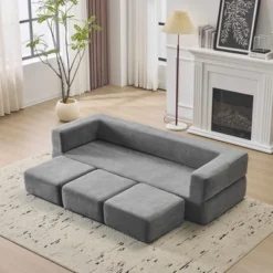 MYINDA Modular Convertible Sofa With 3 Modules - Foam Sleeper, Chenille Floor Sofa For Studio Apartments And Home Offices -Baxton Studio Shop GUEST dff65283 3e3d 4b30 beed 2bee5318b442