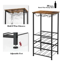 Itopfox Rustic Wine Rack Freestanding Floor, Wine Holder Stand With Storage Shelf For 16 Bottles, Kitchen Dining Room Office Bar Decor -Baxton Studio Shop GUEST e02a8567 11b9 4fc2 b45d 1d461b065b47