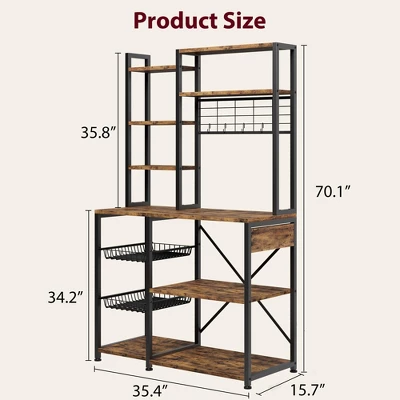 70.1" Bakers Rack With Power Output, Coffee Bar Station With 2 Big Metal Basket, Large Storage Rack, Coffee Stand Station 1 70.1" Bakers Rack With Power Output, Coffee Bar Station With 2 Big Metal Basket, Large Storage Rack, Coffee Stand Station