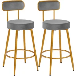 Yaheetech Velvet Ergonomic Bar Stools With Backrest And Footrest Set Of 2 -Baxton Studio Shop GUEST e04aef78 b0b8 40dc 8dd5 b0c0e4e4ec07