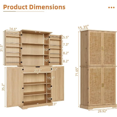 Jojoka 72''Kitchen Pantry Cabinet With Adjustable Shelves,Tall Storage Cabinet With 4 Doors And 1 Drawer For Kitchen,Light Oak 2 Jojoka 72''Kitchen Pantry Cabinet With Adjustable Shelves,Tall Storage Cabinet With 4 Doors And 1 Drawer For Kitchen,Light Oak - Image 2