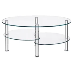 Costway Tempered Glass Oval Side Coffee Table Shelf Chrome Base Living Room Clear -Baxton Studio Shop GUEST e0a7d69d 7881 4e4a a96b dff198348f98