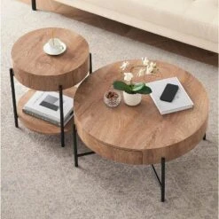 Round Coffee Table With Drawers Circle Living Room Table Wood Accent Coffee Table -Baxton Studio Shop GUEST e11f358c 24fb 487c b9e3 975fac280181