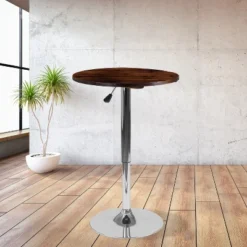 Flash Furniture 23.5'' Round Adjustable Height Rustic Pine Wood Table (Adjustable Range 26.25'' - 35.5'')