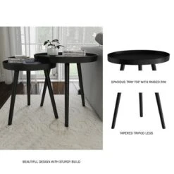 Hastings Home Nesting End Tables - Circular Mid-Century Modern Accent Table With Tray Top - Set Of 2, Matte Black -Baxton Studio Shop GUEST e18a6f5e 8443 4016 851c 2ece1c54aaff