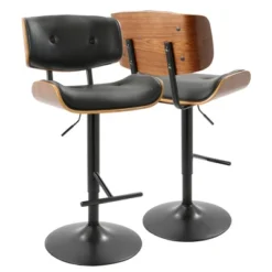 Set Of 2 Lombardi Mid-Century Modern Adjustable Counter Height Barstool - Lumisource