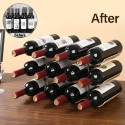 Itopfox Countertop Wine Rack - 12 Bottle Freestanding Wine Holder Stand - 3 Tier Wooden Storage - Wavy Organizer For Cabinet Pantry Kitchen Bar