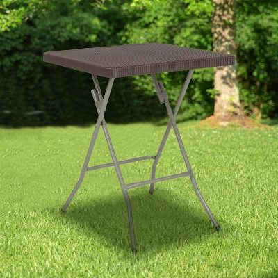 Flash Furniture 1.95-Foot Square Brown Rattan Plastic Folding Table 1 Flash Furniture 1.95-Foot Square Brown Rattan Plastic Folding Table
