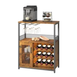 Corner Wine Rack, 3-Tier Freestanding Bar Cabinet For Kitchen, Living Room - 69x35x92cm With Glass Holder & Mesh Door -Baxton Studio Shop GUEST e1bc67e9 8ea4 4b9d a3a6 13c300b8d913