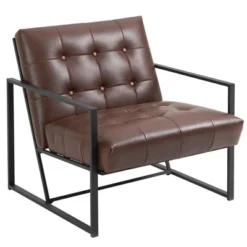 HOMCOM Mid-Century Modern Accent Chair Faux Leather Sofa Button Tufted Armchair With Metal Frame, Brown -Baxton Studio Shop GUEST e1dd47d4 beba 47e6 9a89 6722ff25d137