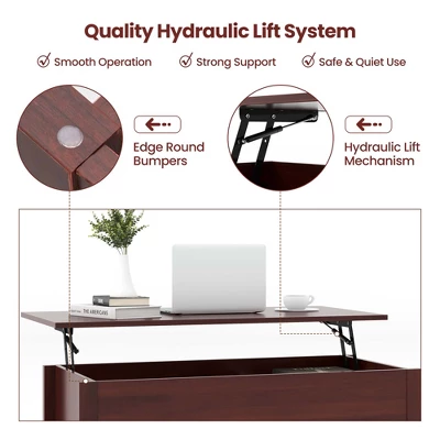 Costway Lift Top Coffee Table W/ Hidden Compartment And Storage Shelves Modern Furniture Brown 7 Costway Lift Top Coffee Table W/ Hidden Compartment And Storage Shelves Modern Furniture Brown - Image 7