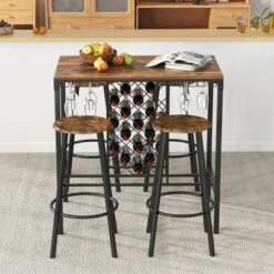 Costway 5PCS Bar Table & Stools Set Industrial Bistro Set With Wine Rack & Glass Holder -Baxton Studio Shop GUEST e2ea28ee eda7 4574 8a17 9802f5b61da9