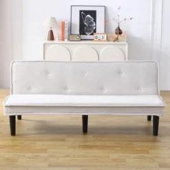 66'' Soft Corduroy Fabric Sofa Bed With Button-Tufted Backrest, Convertible For Living Room, Apartment And Bedroom