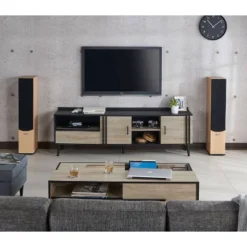 Dominique TV Stand For TVs Up To 78" Black/White Oak - MiBasics -Baxton Studio Shop GUEST e3538d1a e4a9 4ef2 bdac 1ca6d7649d7e