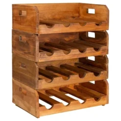 VidaXL Set Of 4 Wine Racks - Handmade Solid Reclaimed Wood Holder For 16 Bottles - Rustic Vintage Décor - Brown -Baxton Studio Shop GUEST e3589bfd b488 4be1 ad81 4c1e5a4a4f1a