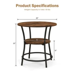 Tangkula 2-Tier Side Table Compact Round Metal Frame Coffee Table W/ Open Shelf Brown -Baxton Studio Shop GUEST e385fbfe 9f97 4d02 85ab 91a93532abd3