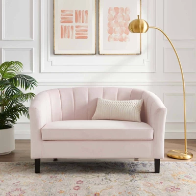 Prospect Channel Tufted Performance Velvet Loveseat Sofa Pink - Modway 7 Prospect Channel Tufted Performance Velvet Loveseat Sofa Pink - Modway - Image 7