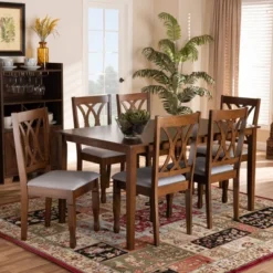 7pc Augustine Fabric Upholstered Dining Set Gray/Walnut Brown - Baxton Studio -Baxton Studio Shop GUEST e3c68a8f c6f4 47b8 a920 1b93ed0c353e